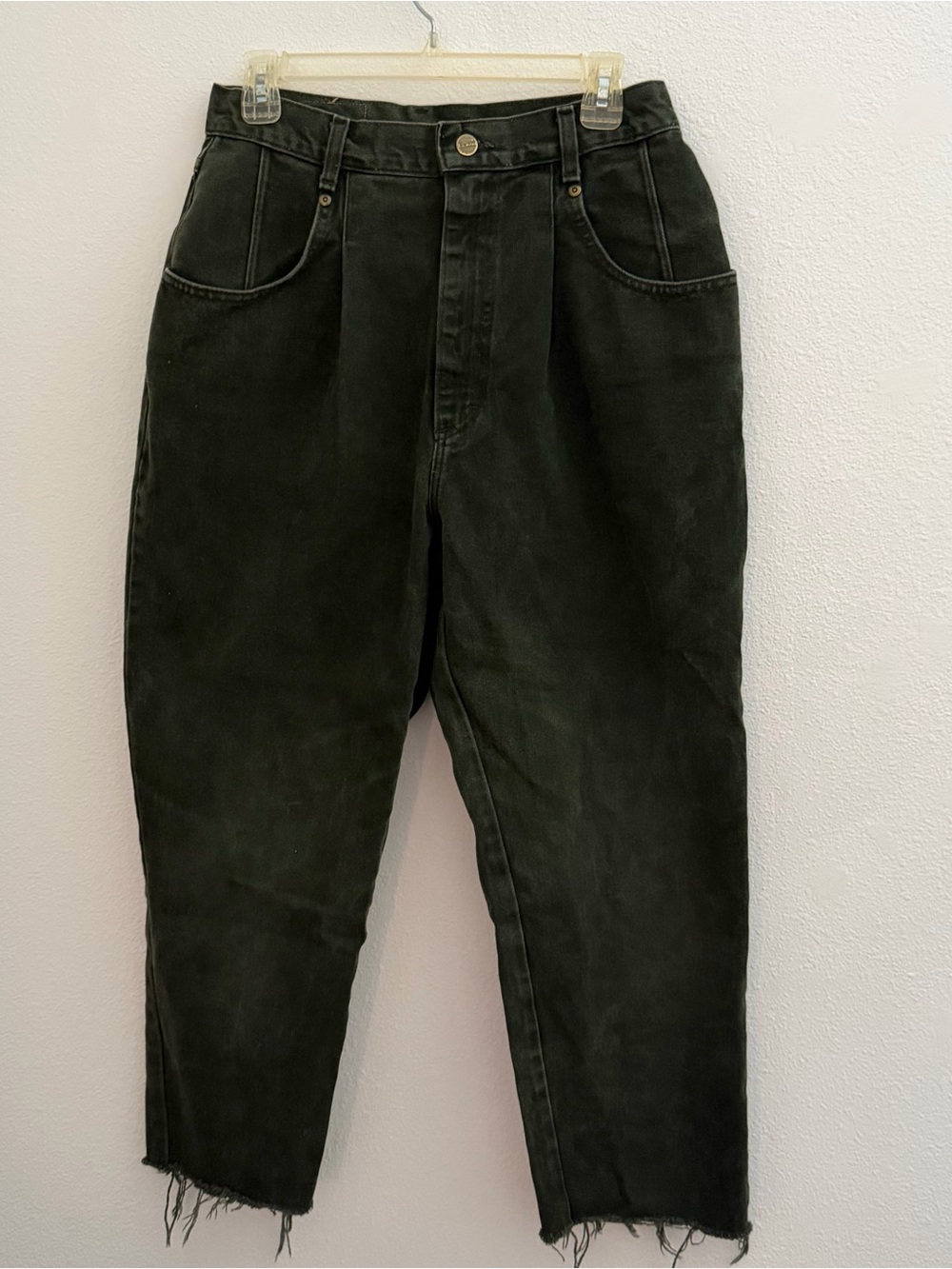 Vintage 90s L.L. Bean Olive Green Denim Jeans with Leather Logo Patch